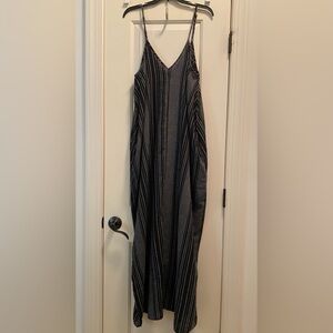 Elan cotton linen black & white striped long maxi w pockets NWT Large